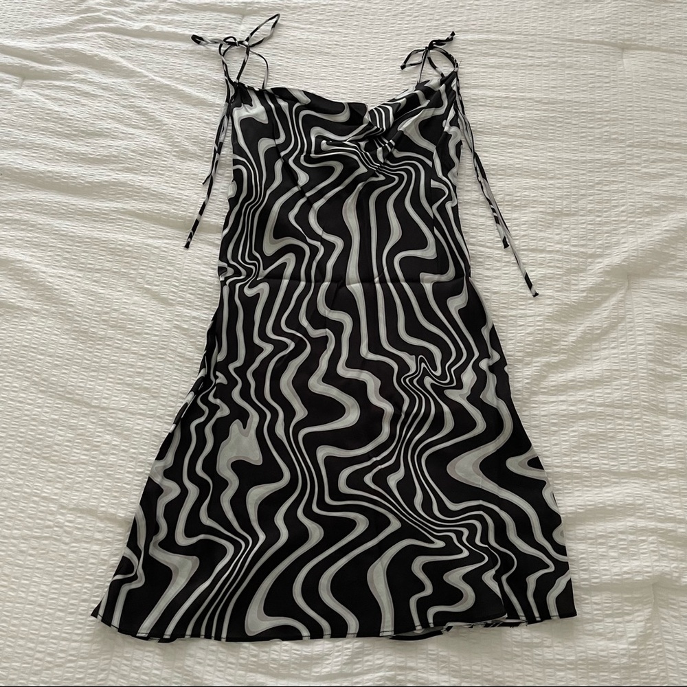 Black and White Satin Cowl Dress